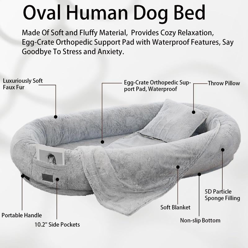 Human Dog Bed (72.8" X 43.3" X 11.8"), Giant Dog Bed for Humans with Blanket and Throw Pillow, Washable Removable Cover Dog Bed for Human, Nap Bed for Adults, Floor Bed for Adults