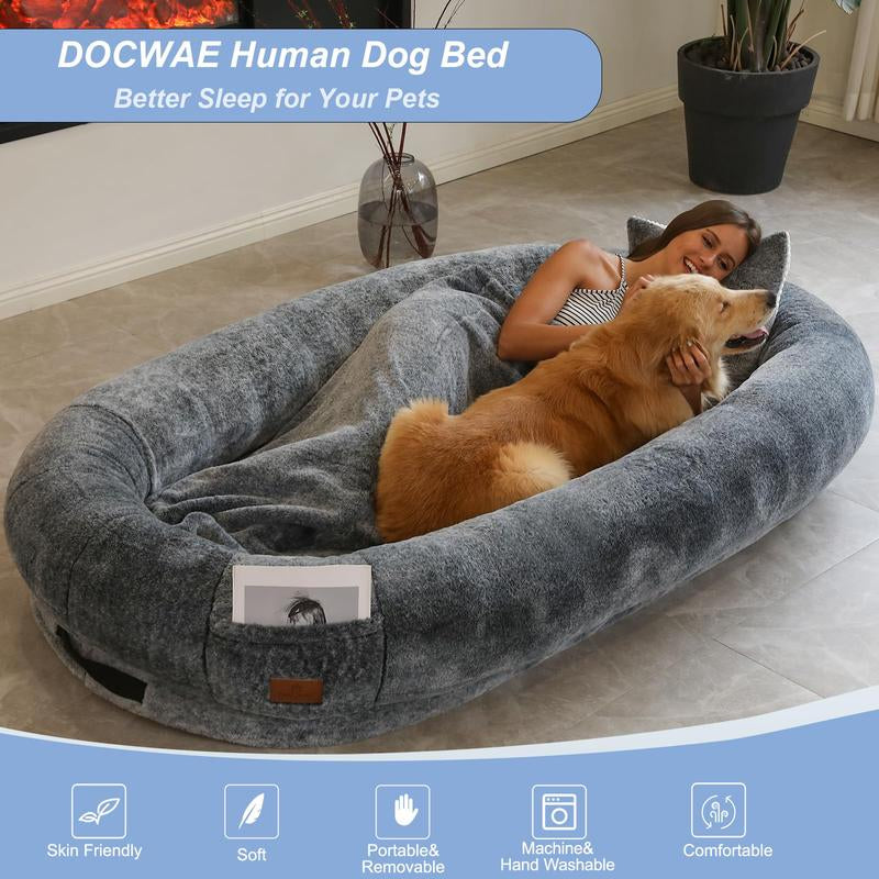 Human Dog Bed (72.8" X 43.3" X 11.8"), Giant Dog Bed for Humans with Blanket and Throw Pillow, Washable Removable Cover Dog Bed for Human, Nap Bed for Adults, Floor Bed for Adults