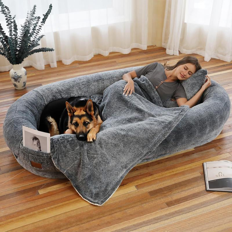 Human Dog Bed (72.8" X 43.3" X 11.8"), Giant Dog Bed for Humans with Blanket and Throw Pillow, Washable Removable Cover Dog Bed for Human, Nap Bed for Adults, Floor Bed for Adults