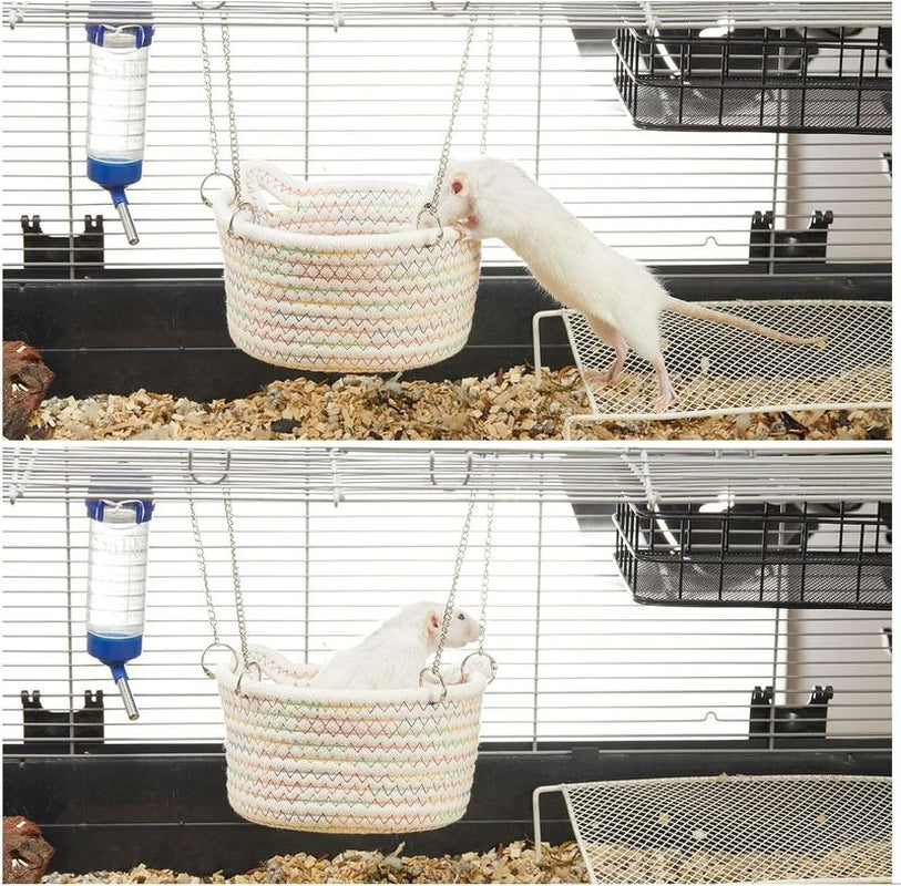 Hanging Rat Hammock for Cage – Small Chew-Proof Bed Basket with Sturdy Chains, Ideal Snuggling Sleeping Nest for Rats, Mice, and Sugar Gliders