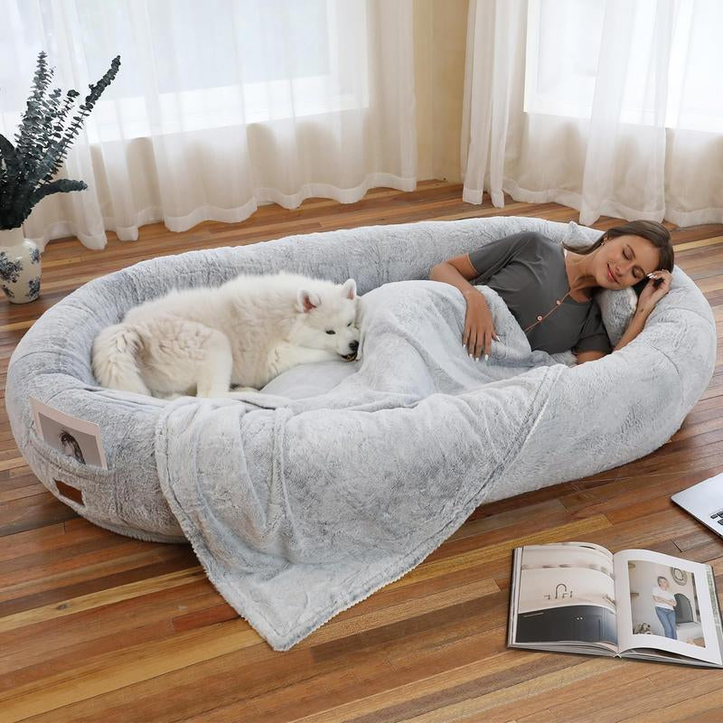 Human Dog Bed (72.8" X 43.3" X 11.8"), Giant Dog Bed for Humans with Blanket and Throw Pillow, Washable Removable Cover Dog Bed for Human, Nap Bed for Adults, Floor Bed for Adults