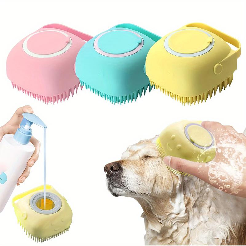 Silicone Dog Shampoo Brush with Built-In Dispenser – Soft Bristles for Massage and Coat Cleaning – Uncharged & Easy to Clean.