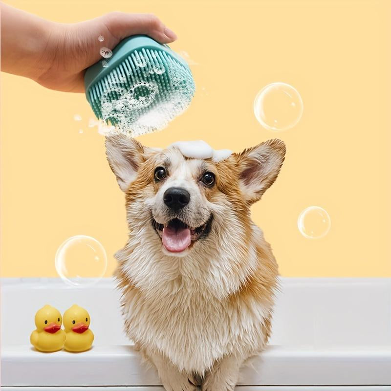 Silicone Dog Shampoo Brush with Built-In Dispenser – Soft Bristles for Massage and Coat Cleaning – Uncharged & Easy to Clean.