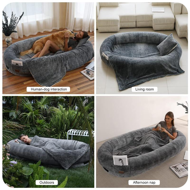 Human Dog Bed (72.8" X 43.3" X 11.8"), Giant Dog Bed for Humans with Blanket and Throw Pillow, Washable Removable Cover Dog Bed for Human, Nap Bed for Adults, Floor Bed for Adults