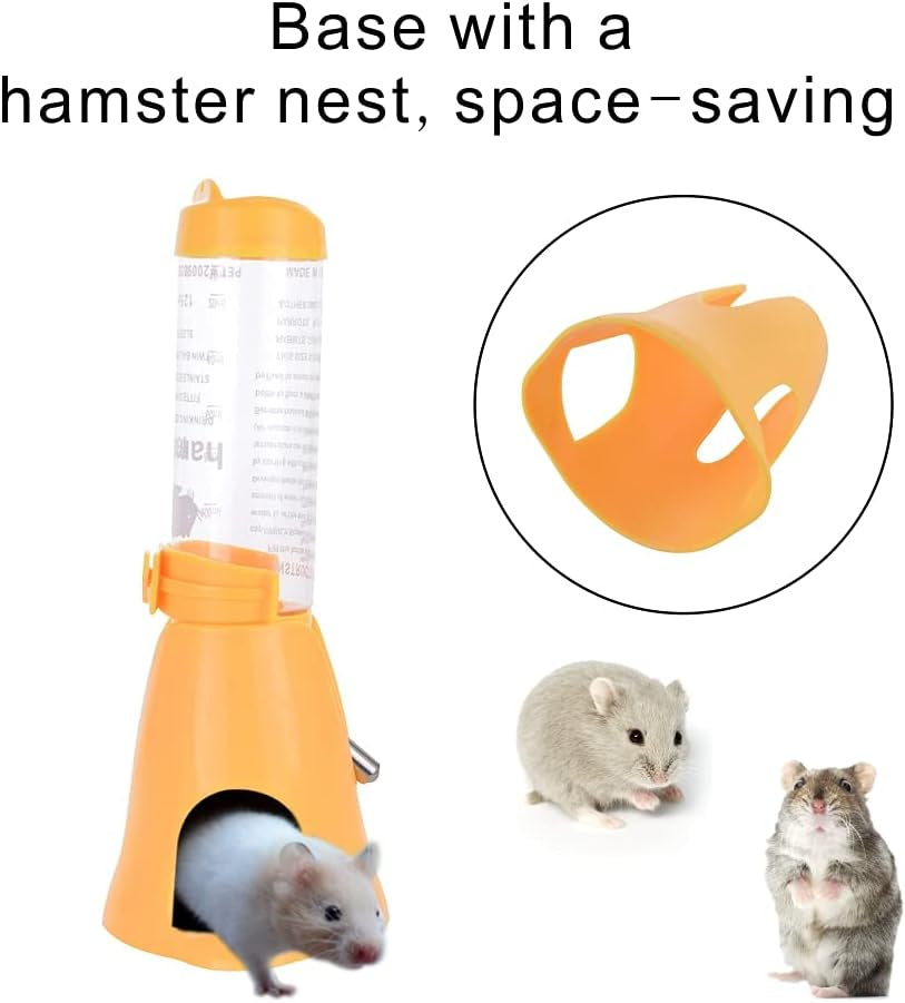 Hamster Water Bottle, Little Pet Automatic Drinking Bottle with Food Container Base Hut Hanging Water Feeding Bottles Auto Dispenser for Small Animals(125Ml,Yellow)