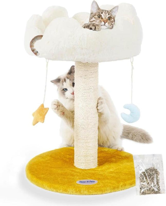 Pets Cloud Cat Scratching Post with Bed, Cat Tree Tower for Indoor Cats, Natural Sisal Cat Scratcher with Soft Perch for Kitten & Adult Cats, Small Cat Tower with Toy, Cat Activity Tree, Cat Climbing Tree, Cat Furniture, Gift for Cat, Modern Cat Furniture