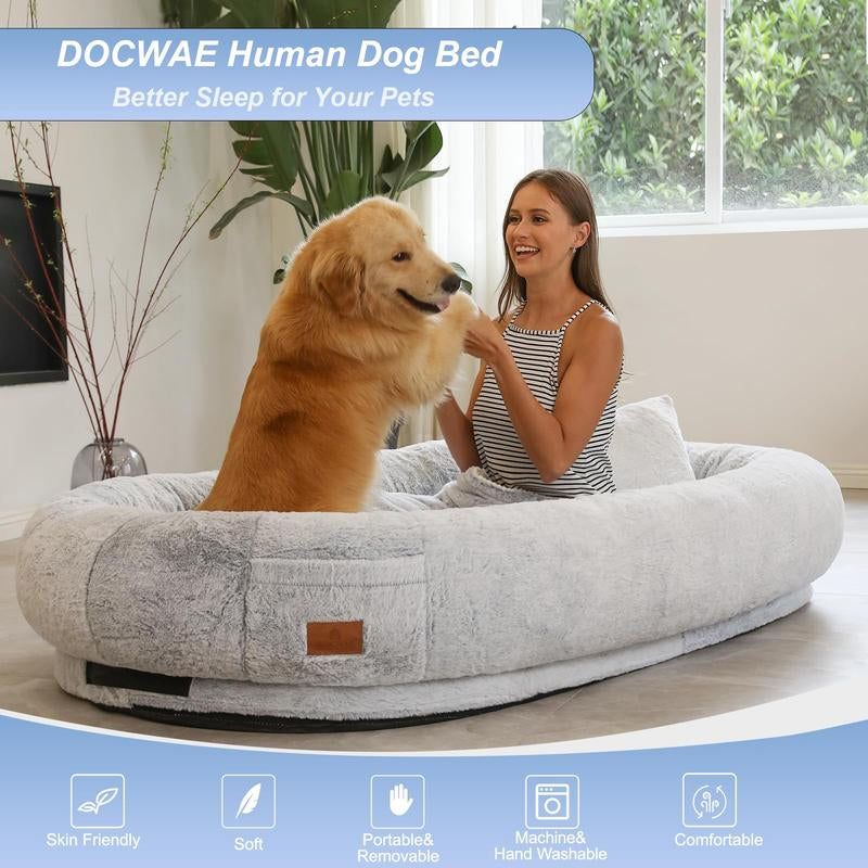 Human Dog Bed (72.8" X 43.3" X 11.8"), Giant Dog Bed for Humans with Blanket and Throw Pillow, Washable Removable Cover Dog Bed for Human, Nap Bed for Adults, Floor Bed for Adults