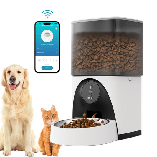 Smart Wifi Pet Feeder - Intuitive App Interface, USB Support, and High-Quality Stainless Steel Bowl in Elegant White. Automatic Feeder Smart Pet