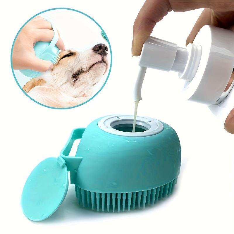 Silicone Dog Shampoo Brush with Built-In Dispenser – Soft Bristles for Massage and Coat Cleaning – Uncharged & Easy to Clean.