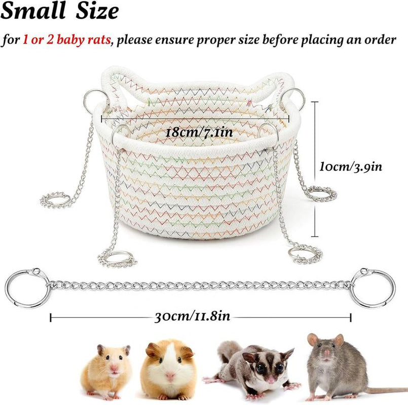 Hanging Rat Hammock for Cage – Small Chew-Proof Bed Basket with Sturdy Chains, Ideal Snuggling Sleeping Nest for Rats, Mice, and Sugar Gliders