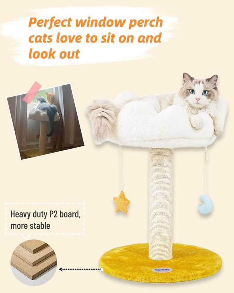 Pets Cloud Cat Scratching Post with Bed, Cat Tree Tower for Indoor Cats, Natural Sisal Cat Scratcher with Soft Perch for Kitten & Adult Cats, Small Cat Tower with Toy, Cat Activity Tree, Cat Climbing Tree, Cat Furniture, Gift for Cat, Modern Cat Furniture