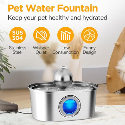 Stainless Steel Pet Fountain, Silent Pump Design Pet Feede